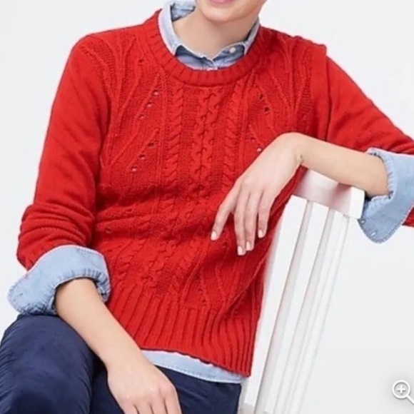 J.Crew Cable knit Sweater red wool blend pullover crewneck long sleeve XS S - Picture 3 of 10